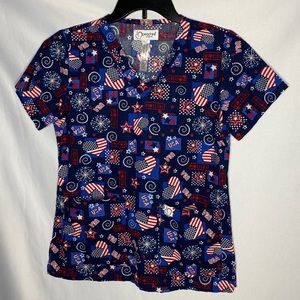 Scrubs Top XS Red White Blue Patriotic Pullover